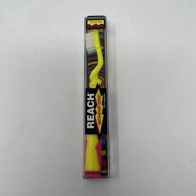 Cepillo de dientes juvenil Reach Wonder Grip vintage amarillo rosa neón nuevo caja sellada 1995 Foto 1 de 4