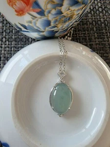 Genuine 6.3 ct Icy Green Jadeite Jade (Type A) 925 Silver Pendant with Chain - Picture 1 of 12