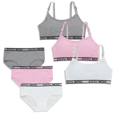 SHQANG Cotton Underwear Sets Girls Training Bras Puberty Bra CROP TOPS BRIEFS AGE 8-16