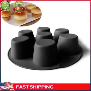7-Hole Air Fryer Muffin Pan Round Silicone Cake Mold Kitchen Bakeware (Black)