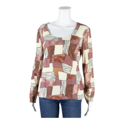 COLLECTION Stretch Womens Printed Top Pink Long Sleeve Patchwork UK 14 - Image 1 of 4