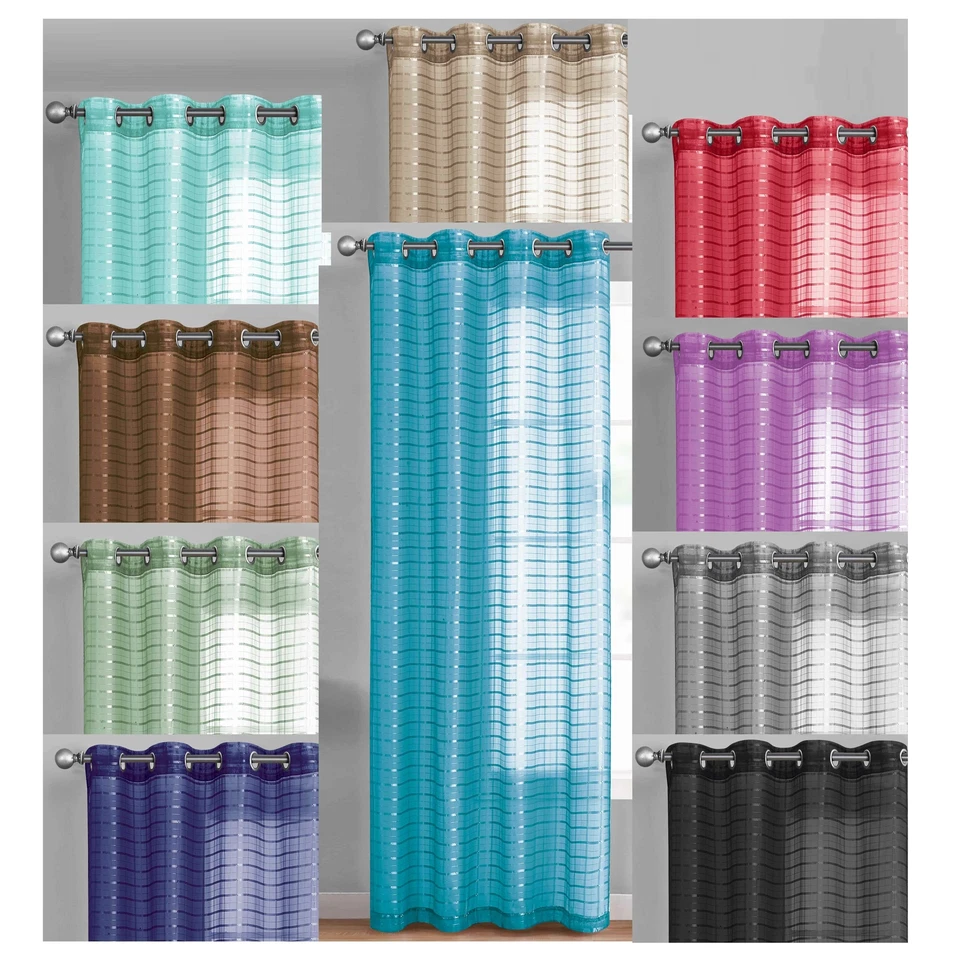 Одинарная прозрачная оконная занавеска панель 90 дюймов L клетчатый/клетчатый дизайн металлический люверс 55Wx90L - Изображение 1 из 1