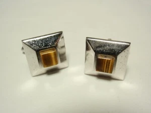 Vintage Tigers Eye Brown Striped Stone Silver Tone Cufflinks by Swank *As-Is* - Picture 1 of 3