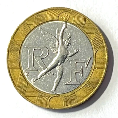 Moneda Francia 1991 10 francos espíritu bimetálico de libertad columna de julio París Foto 1 de 2