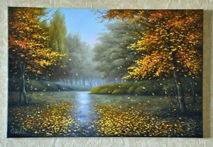 dipinti olio su tela originali,autunno "novembre" 11,8 pollici - 17,7 pollici - Foto 1 di 11