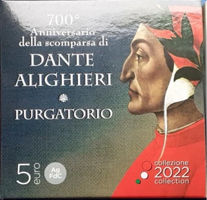ITALIA 2022 PURGATORIO DANTE ALIGHIERI MONETA 5 EURO ARGENTO FDC FIOR DI CONIO - Foto 1 di 2