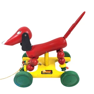 Vintage BRIO Painted Wood Bouncing Dog Pull Toy Made In Sweden - Picture 1 of 8