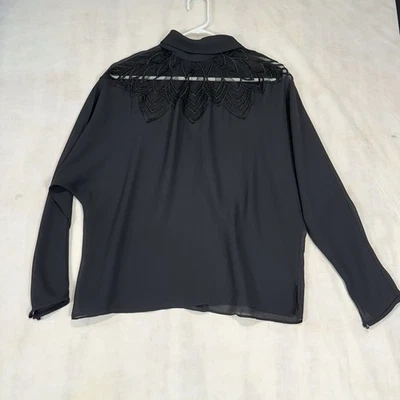 Vtg. 80’s Fancy Gothic Black Shirt Glances Brand Sz 12 Lace Panel Dolman Sleeves - Image 1 of 4