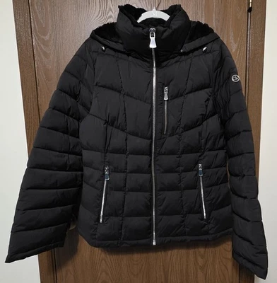 L Calvin Klein Puffer Chaqueta Negro Sonora Aura Infinite Stretch Capucha 7 Grados Foto 1 de 4