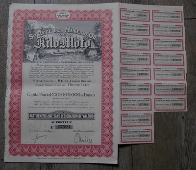 Acciones de minas de oro coloniales altamente decorativas del Congo belga Foto 1 de 2