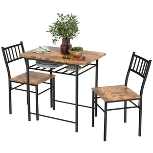 HOMCOM 3-Piece Small Dining Table Set with Built-in Storage Rack, Brown - Picture 1 of 11