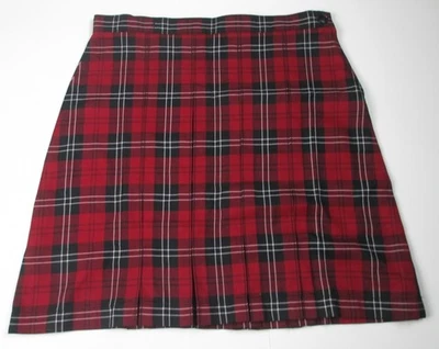 LANDS END Red/Black Plaid School Uniform Box Pleat Skirt Girls 12 NEW - Image 1 of 4