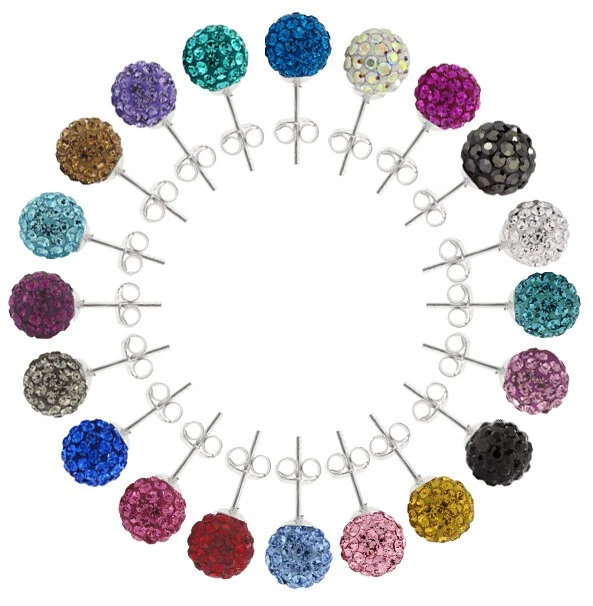 Sterling Silber Shamballa Kugel Ohrstecker mit echten PRECIOSA Kristallen - Bild 1 von 1