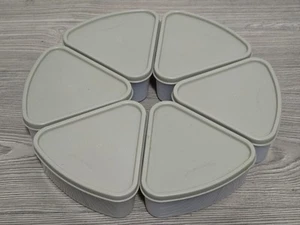 Tupperware Tan Beige Pie Piece Slice Wedge Containers 1799 & Lids Lot Of 6 - Picture 1 of 4