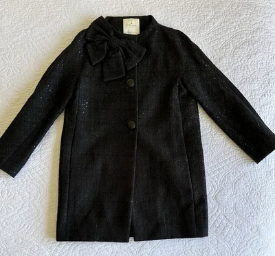 Abrigo Kate Spade Negro Lentejuelas Dorthy Chaqueta Lazo Tweed Guisante Abrigo Elegante Talla 6 Foto 1 de 4