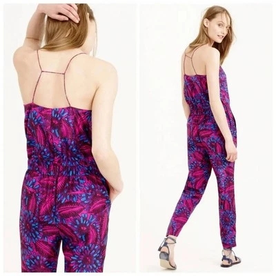 J.Crew Women's Silk Spaghetti Strap Jumpsuit in Midnight Floral Sz 00 XS Resort  - Image 1 of 4