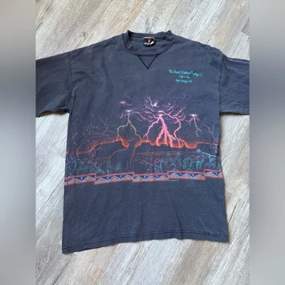 VTG Habitat 92 Wolf Graphic Wrap Around T-shirt Long Sleeve Black Multi Color L - Image 1 of 4