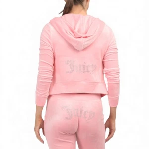 JUICY COUTURE 2 PC Velour Bling Sweatsuit Size L Rhinestone Hoodie Sweatpants - Picture 1 of 7