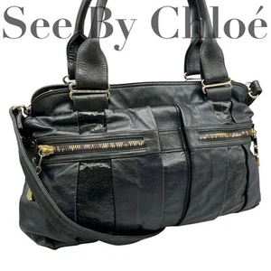 Chloe See By Chloe 2?Way Shoulder Tote Bag Black Leather Gold Hardware 43cm - Picture 1 of 8