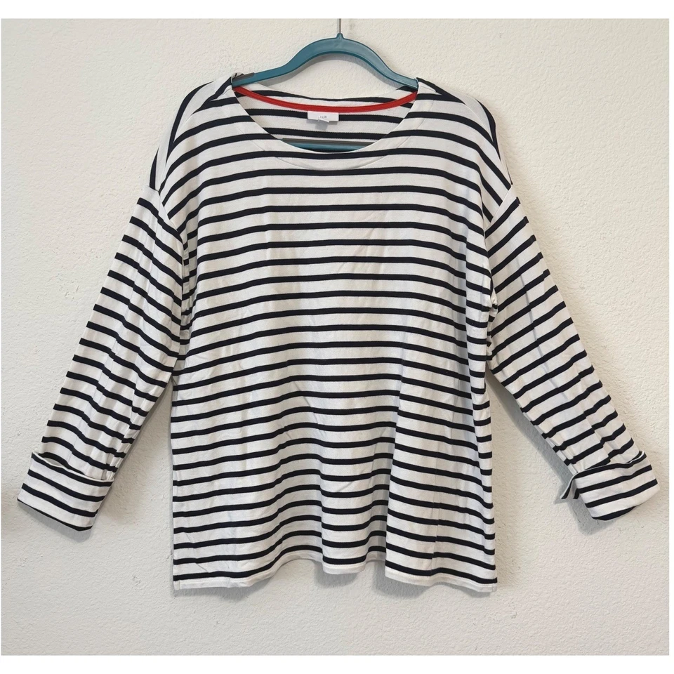 Camisa Top Jill Rayas Manga Larga Cuello Redondo XL Negra Blanca Navegación Playa Foto 1 de 4