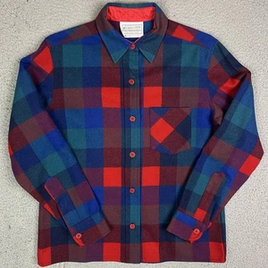 Vintage Pendleton Shirt Red Green Blue Plaid 100% Virgin Wool USA Made - Picture 1 of 6
