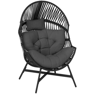 Outsunny Standing Rattan Garden Egg Chair with Headrest, Charcoal Grey - Picture 1 of 11