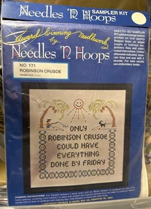 Agujas 'N Hoops ROBINSON CRUSOE Vintage Sampler 11x11" Kit Punto de Cruz NUEVO - Imagen 1 de 4