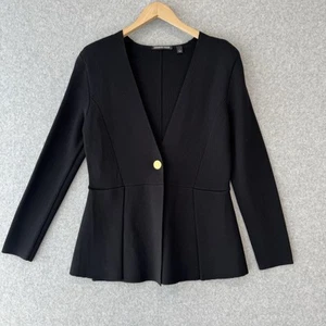 Country Road Women’s Black Crepe Jacket Compact Knit Blazer Size Large Gold Snap - Picture 1 of 14