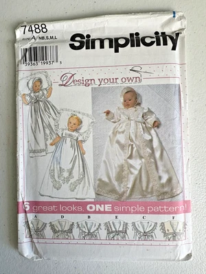 Simplicity 7488 Pattern Size A NB,S,M,L  Uncut Vintage 1997 Design Christening - Image 1 of 2