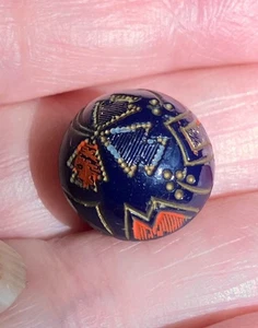 Unusual Abstract Art Deco Dark Blue Glass Button w Asymmetrical Geometric Design - Picture 1 of 3