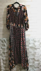 2X Boho Oddi Maxi Handkerchief Dress Floral Empire Crinkly Button Up Tall Length - Picture 1 of 12