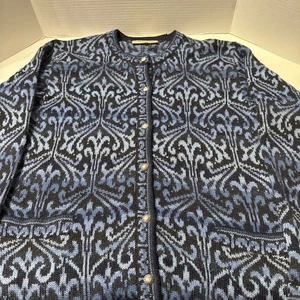 Intiwara Alpaca Sweater Button Up Cardigan Blue Pattern Medium Pockets Soft - Picture 1 of 10