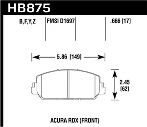 Hawk Performance HB875B.666 HPS 5.0 Disc Brake Pad Fits 14-19 Civic ILX RDX RLX - Picture 1 of 4