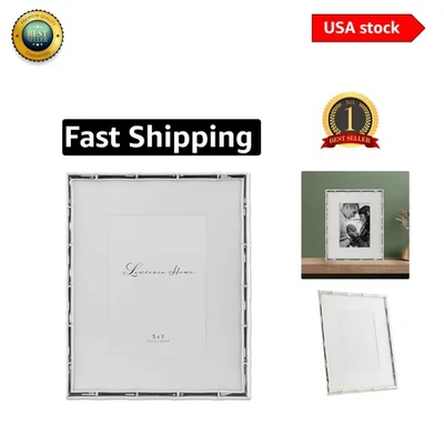 Elegante Marco de Metal Plateado Diseño Bambú, 8x10 con Alfombrilla 5x7 - Decoración Contemporánea Foto 1 de 4