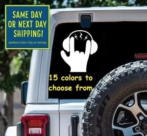 8 Sizes ROCK ROLL HAND SYMBOL HEADPHONES Car Window DECAL STICKER Laptop MacBook - Picture 1 of 2