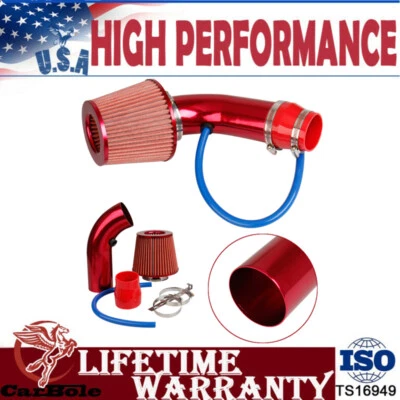 Aluminum Alloy Cold Air Intake Kit Red Pipe Diameter 3" fits for Car Engine NEW - Image 1 of 4