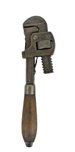 Vintage Stillson Pattern Adjustable Pipe Monkey Wrench 10" USA Wood Handle Clean - Picture 1 of 7