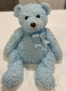 TY 2004 Orsacchiotto Blu Pelliccia Riccia Peluche Peluche Fiocco Giocattolo Morbido Peloso 13" - Foto 1 di 6