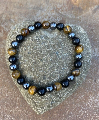 Tigerauge Hämatit Obsidian 8mm Armband Partnerarmband Bracelet Perlenarmband - Bild 1 von 3