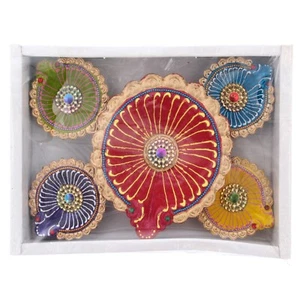 Diwali Diya Clay Diva Indian Akhand Oil Lamp Pooja Hindu Festival Décor Gift 5x - Picture 1 of 2