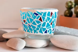 Garden Mosaic blue Decorative ornament, Summer candle holder for patio cosy idea - Picture 1 of 12