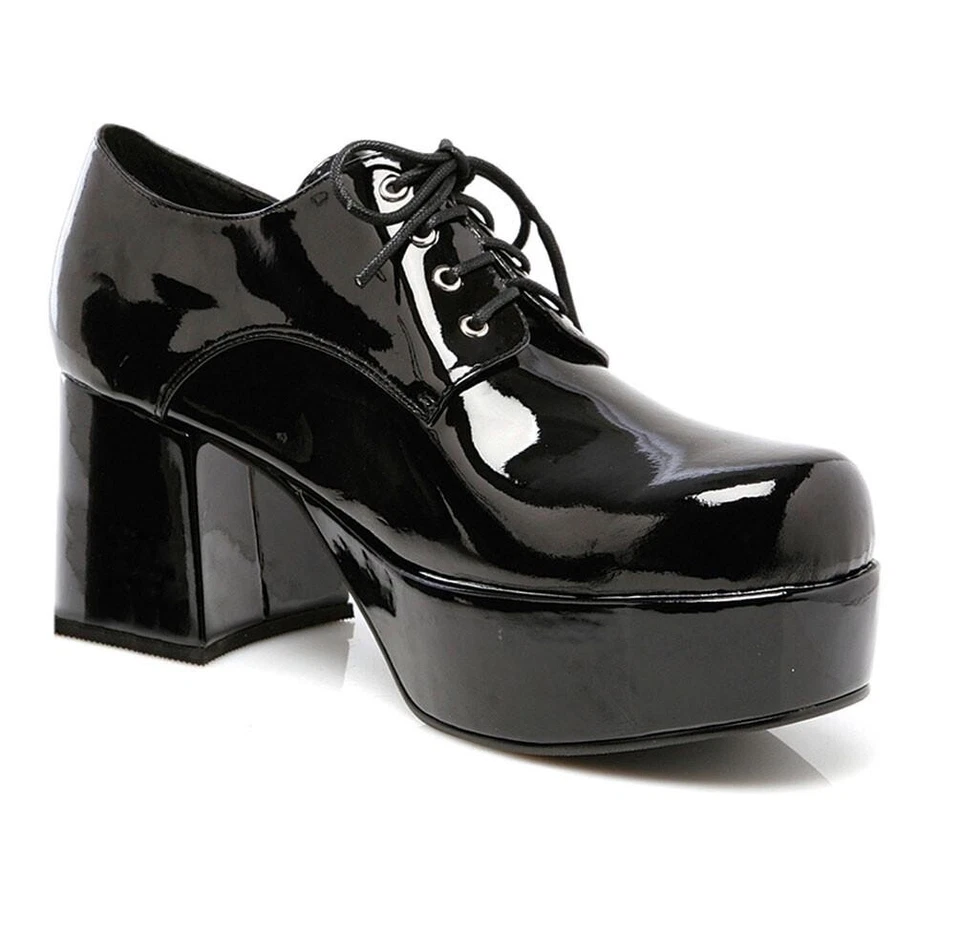 Zapatos de plataforma negros para hombre proxeneta años 70 80 charol zapatos Ellie Foto 1 de 1