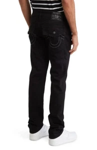 NWT TRUE RELIGION Rocco Flap Snap Relaxed Skinny Jeans Size 34 Body Rinse Black - Picture 1 of 16