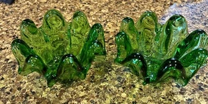 2 Vintage Italian Murano Style Art Glass Abstract Green Stretch Bowl Dish Vase - Picture 1 of 12