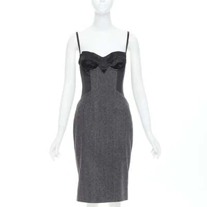 Vestido DOLCE GABBANA Vintage Gris Mezcla Lana Virgen Tweed Espiga IT40 S - Imagen 1 de 9