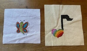 Completed Finished Hand Made Cross Stitch Super Cute Mini Butterfly & Music Note - Picture 1 of 6