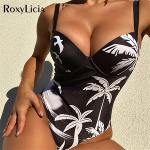 Sexy Sujetador Estampado Con Aros Copa Una Pieza Traje de Baño Mujeres Traje de Baño Monokini - Imagen 1 de 11