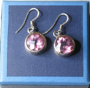 Beautiful Faceted Round Pink Rose Stone & Sterling Silver Earrings french wires - Picture 1 of 9