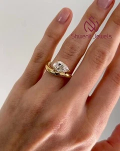 2Ct Pear Cut Lab Diamond Dainty Engagement Ring 10K Yellow Gold VS1/E IGI Certi - Picture 1 of 4