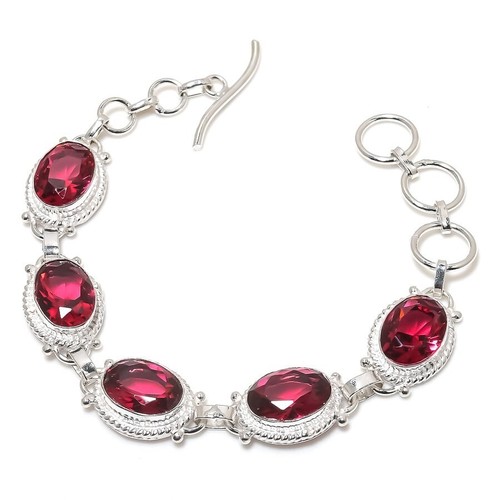 VALENTINO Bracciale gioielli in argento sterling 925 fatto a mano con pietre preziose rubellite rosa misura 7 8"